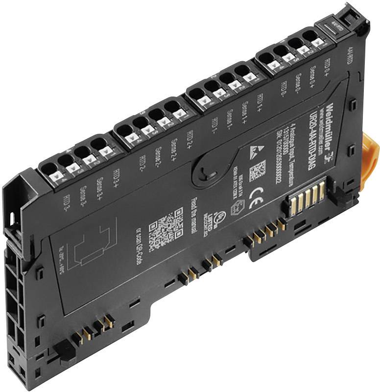 Elektronický modul s konektormi a popismi na hornej strane. Používa sa na riadenie priemyselných procesov.