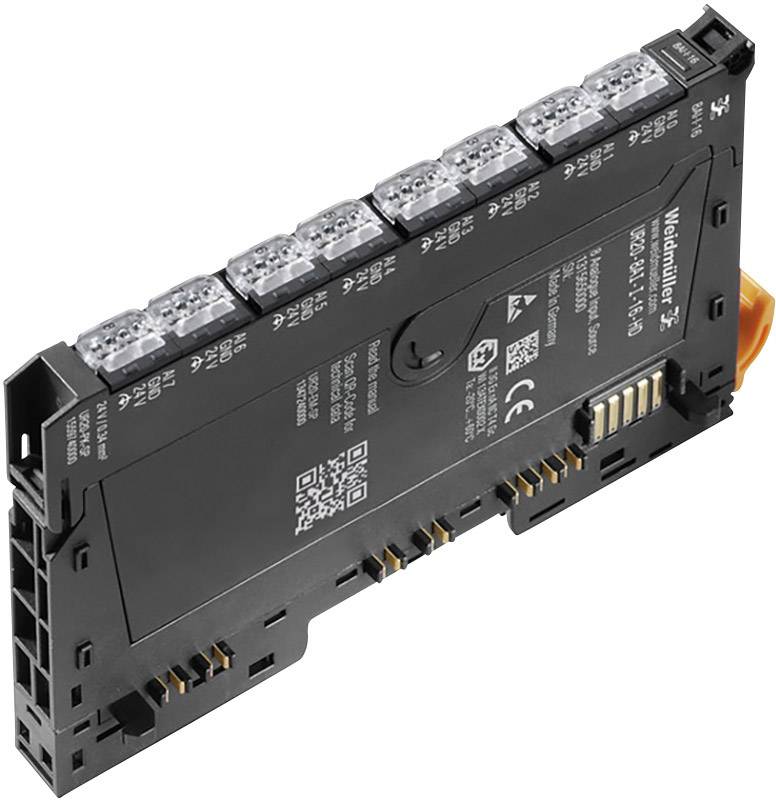 Elektronický modul s viacerými konektormi a popiskami, pravdepodobne určený pre priemyselné aplikácie a riadenie.