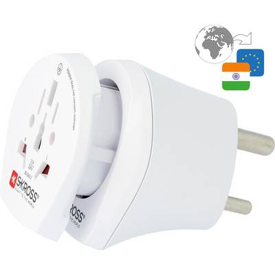 Cestovný adaptér pre Indiu a Európu. Disponuje univerálnymi zásuvkami a európskymi zástrčkami. Značka: SKROSS.