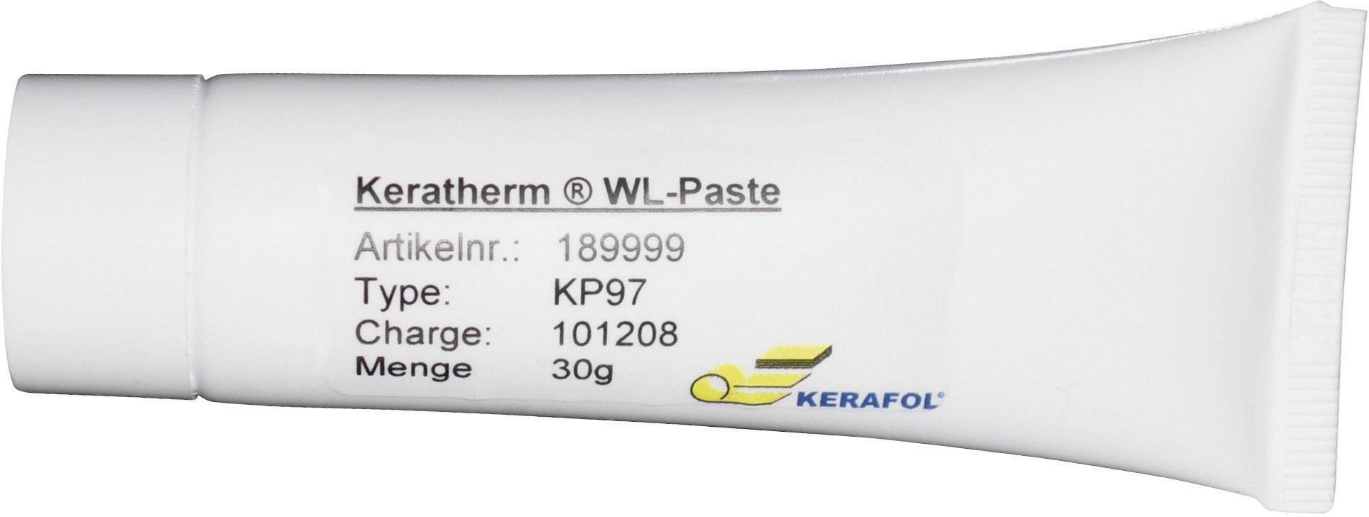 Tuba s nápisom 'Keratherm® WL-Pasta' a špecifikáciami ako číslo artiklu: 189999, typ: KP97, šarža: 101208, množstvo: 30g.
