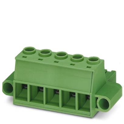 Zelený elektrický konektor so štyrmi kontaktmi, vhodný pre priemyselné aplikácie.