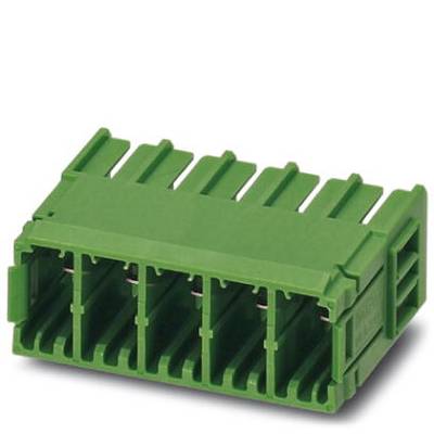 Zelený elektrický konektor s viacerými otvormi, používaný na pripojenie káblov v elektrických zariadeniach.