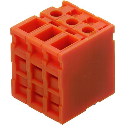 Oranžový plastový konektor s tromi otvormi na elektrickú conexiu.