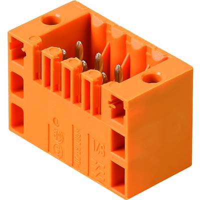 Oranžový elektrický konektor s viacerými kontaktnými kolíkmi.