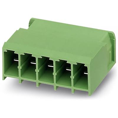 Zelený elektrický konektor s piatimi obdĺžnikovými otvormi, používaný pre elektrické pripojenia alebo zapojenia.