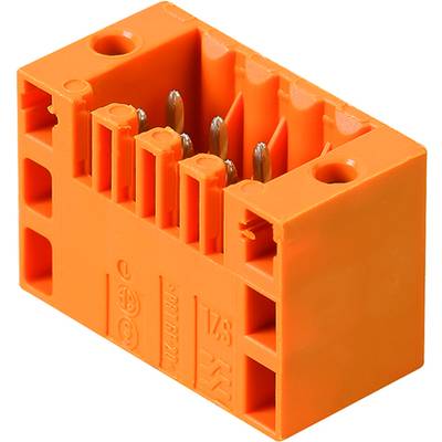 Oranžový blok konektora s viacerými pripájacími kolíkmi, ktorý slúži na elektrické prepojenie káblov.