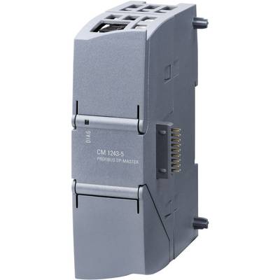 Sivý PROFIBUS DP master modul s označením 'CM 1243-5' zobrazuje prípojky na boku, používaný v priemyselných sieťach.