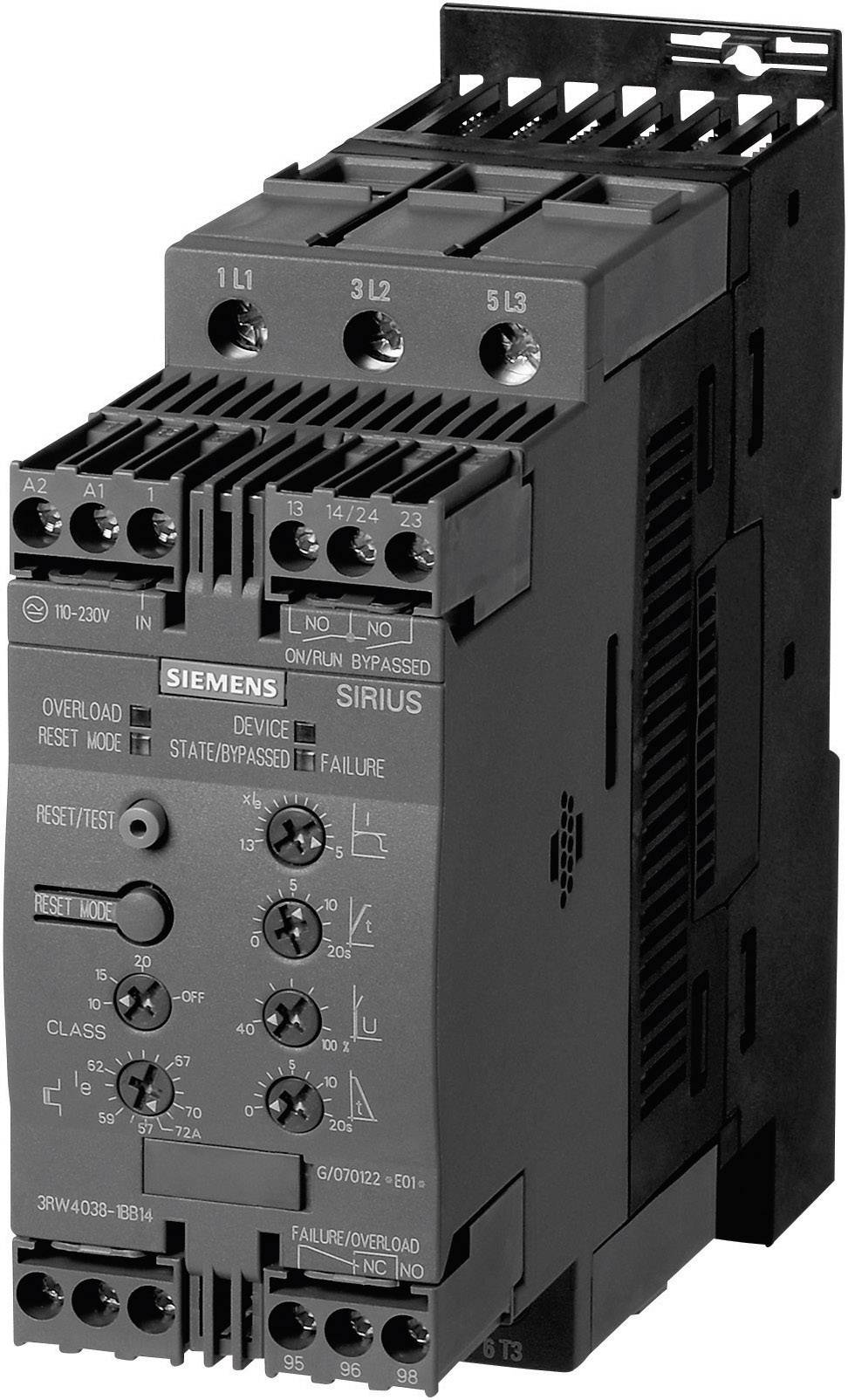 Avviatore soft starter Siemens Potenza motore a 400 V 22 kW Potenza motore a 230 V 11 kW 400 V/AC Corrente nominale 45 A 3RW4036-1BB14