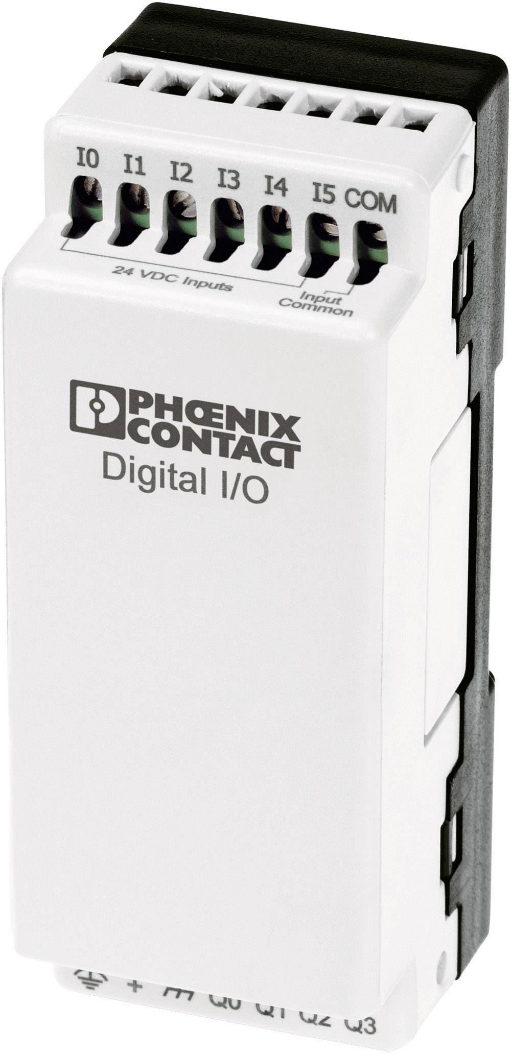 Kompaktný, biely digitálny I/O modul od Phoenix Contact s vstupmi pre 24 VDC, používaný na riadenie elektrických signálov.