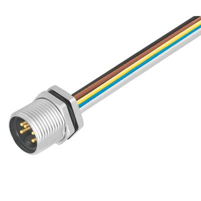 Viacpólová elektrická zástrčka s viacerými farebnými káblami, vhodná pre priemyselné zapojenia.