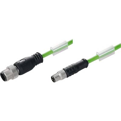 Dva zelené elektrické káble so zástrčkami. Vľavo väčšia čierna zástrčka, vpravo menšia zástrčka.