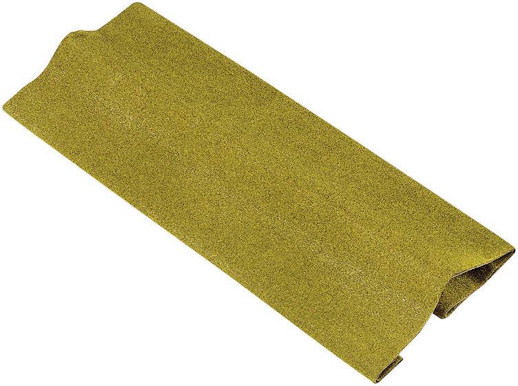 Jeden jednotlivý žltý brúsny papier zrolovaný a viditeľný z bočného pohľadu.