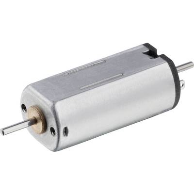 Malý jednosmerný elektromotor s kovovým krytom a hriadeľou, vhodný pre použitie v rôznych mechanických aplikáciách.