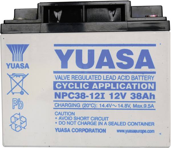 Yuasa NPC38-12 NPC38-12 olovený akumulátor 12 V 38 Ah olovený so skleneným rúnom (š x v x h) 197 x 170 x 165 mm skrutkované M5  bezúdržbová, odolné proti viacerým cyklom