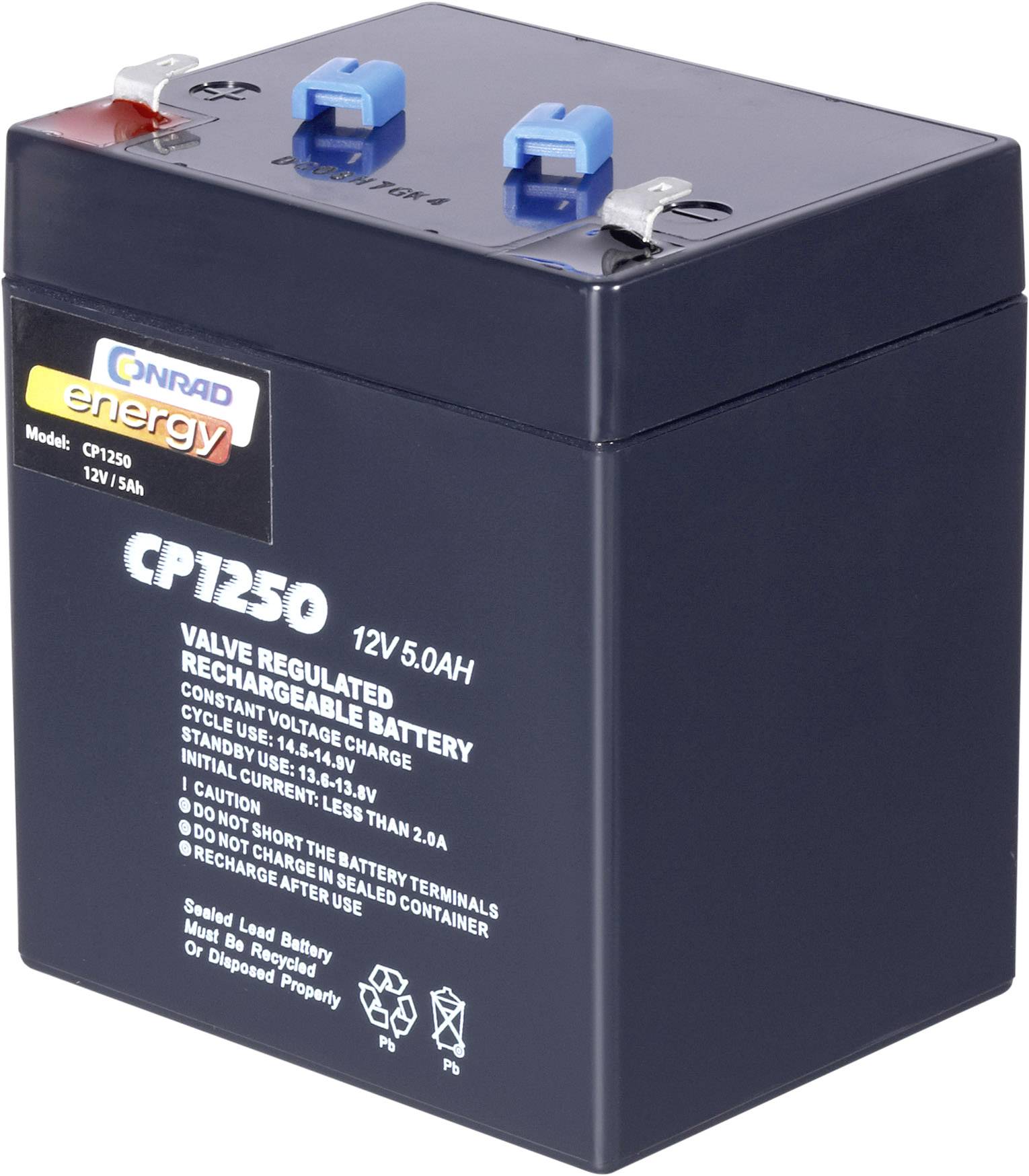 Conrad energy 12 V 5 Ah 250914 olovený akumulátor 12 V 5 Ah olovený so skleneným rúnom (š x v x h) 90 x 101 x 70 mm plochý konektor 4,8 mm bezúdržbová