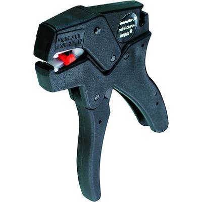 Automatický odstraňovač izolácie z káblov, čierny, s ergonomickou rukoväťou a viditelnými nastaveniami pre priemer kábla.