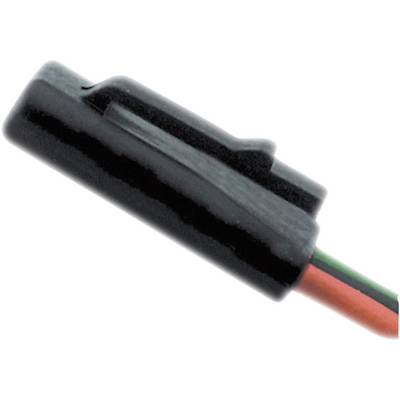 Čierny elektrický odpor s dvoma izolovanými vodičmi, červeným a zeleným, ktoré sú k nemu pripojené.