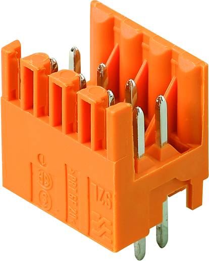 Oranžový konektor s deviatimi striebornými kolíkmi. Slúži na prepájanie elektrických obvodov. Značenia sú viditeľné na boku.