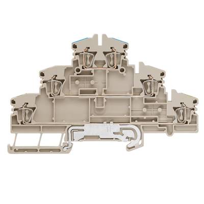 Šedý plastový svorkovnicový výrobok s viacerými svorkami pre elektrické prepojenie v elektrickom obvode.