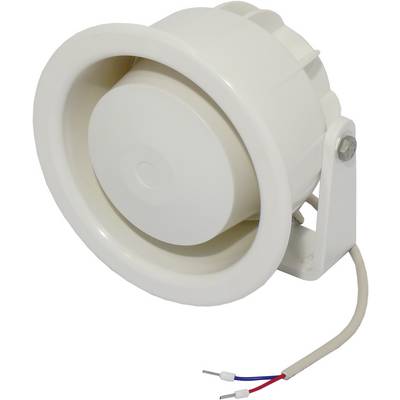 Biely, okrúhly ventilátor s dvoma vyčnievajúcimi káblami, jeden červený a jeden modrý, umiestnený na montážnom ramene.