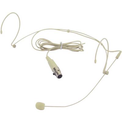Kožnej farby headset mikrofón s káblom a konektorom, vhodný pre hands-free hlasové prenosy počas prednášok alebo vystúpení.