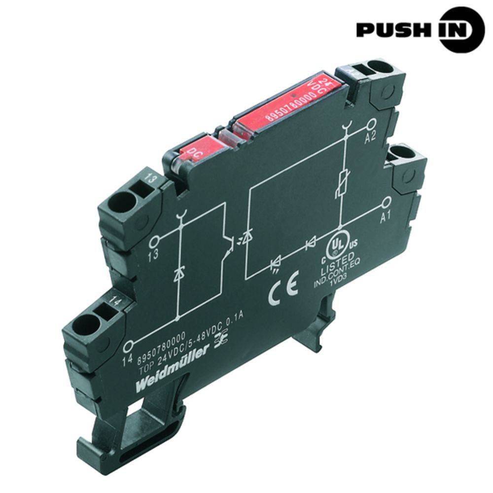 Weidmüller reléový modul s Push-In technológiou pripojenia. Elektronická komponenta na riadenie elektrických obvodov.