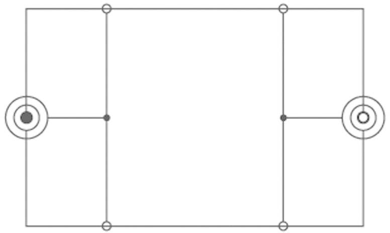 Jednoduchý diagram zobrazuje obdĺžnik so štyrmi vonkajšími kruhmi, ktoré sú navzájom prepojené priamkami.