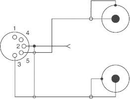Elektrický schematický diagram zobrazuje prepojenie medzi niekoľkými kontaktmi a dvoma cievkami integrovanými v elektrickom obvode.