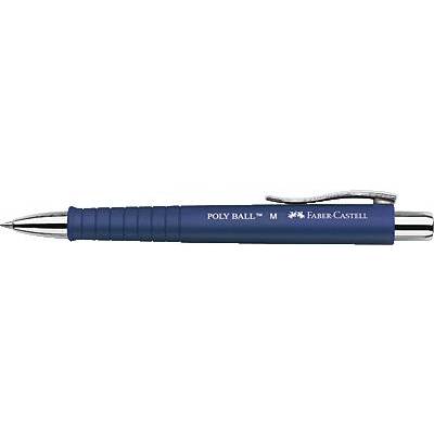 Modrý guľôčkový pohár s nápisom 'POLY BALL M' a logom Faber-Castell, uzáver s klipom.