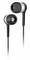 Čierne in-ear slúchadlá so svetlými akcentmi a káblom. Ideálne pre počúvanie hudby počas cestovania.