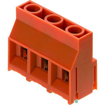 Oranžová elektrická svorka s tromi pripojovacími otvormi. Slúži na spájanie elektrických vodičov.