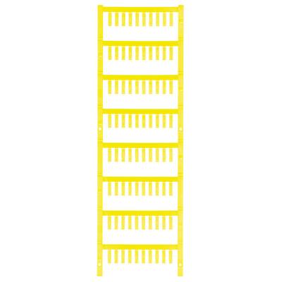 Žltý panel na správu káblov. Má niekoľko horizontálnych úrovní s vertikálnymi držiakmi na organizáciu káblov.