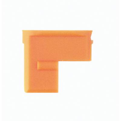Oranžový, L-tvarovaný kúsok puzzle alebo tetrisového bloku na bielom pozadí.