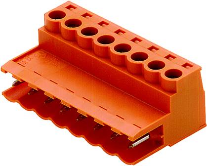 Oranžový konektor s ôsmimi pripájacími otvormi, vhodný pre zapájacie aplikácie v elektrických zariadeniach.