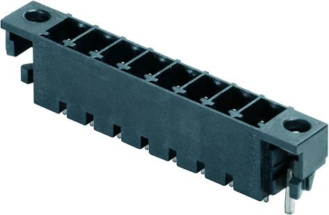 Čierny obdĺžnikový konektor s viacerými vývodmi v rade, vhodný pre prepájanie elektronických komponentov.