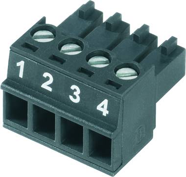 Štvornásobný svorkovnicový blok s číslami 1 až 4.