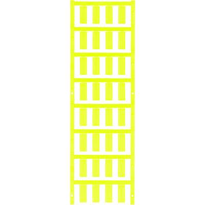 Žltá plastová šablóna s viacerými horizontálnymi obdĺžnikmi v radoch. Zdá sa, že slúži na označovanie alebo organizáciu.