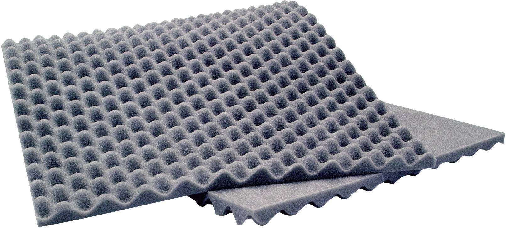 Sivé penové dosky s pyramidálnym povrchom na absorpciu zvuku. Používané v nahrávacích štúdiách na zníženie hluku.