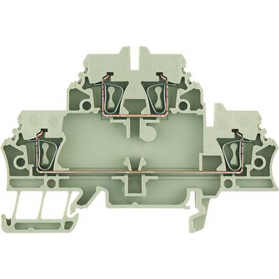 Priečny rez sivej elektrickej svorky, zobrazujúci internú vedenie vodiča a upevňovacie mechanizmy pre káblové pripojenia.