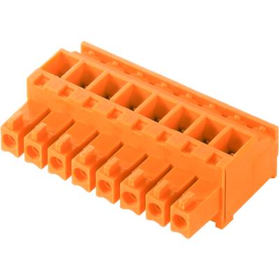 Oranžový konektor s desiatimi vývodmi v dvoch radoch, vhodný pre elektrické prepojenia.