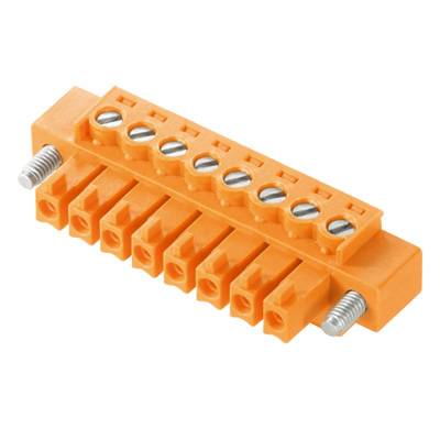 Oranžová 8-pólová skrutková svorka s bočnými upevňovacími skrutkami, vhodná pre elektrické pripojenia v rozvádzačoch.