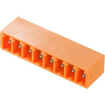 Oranžový, obdĺžnikový konektor s ôsmimi vývodmi, vhodný pre elektrické prepojenia v elektronických zariadeniach.