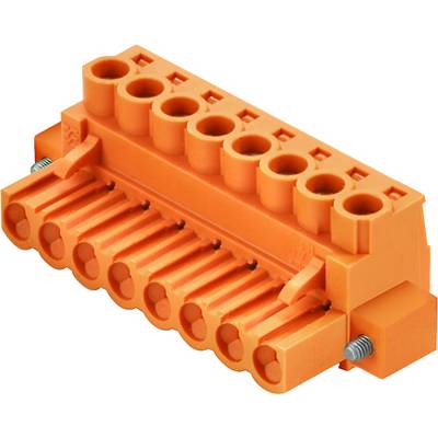 Oranžový svorkovnicový blok s viacerými konektormi a skrutkami na elektrické pripojenie.