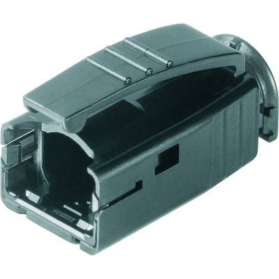 Čierny konektor kábla s viacerými zápichmi a okrúhlym zakončením, určený na mechanické prepojenie káblov.
