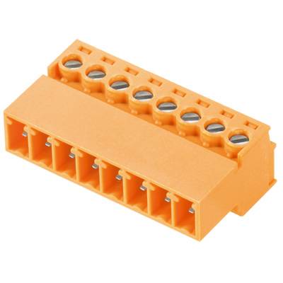 Oranžový elektrický konektor s ôsmimi kontaktnými bodmi a skrutkovými spojmi, určený pre inštaláciu káblov.