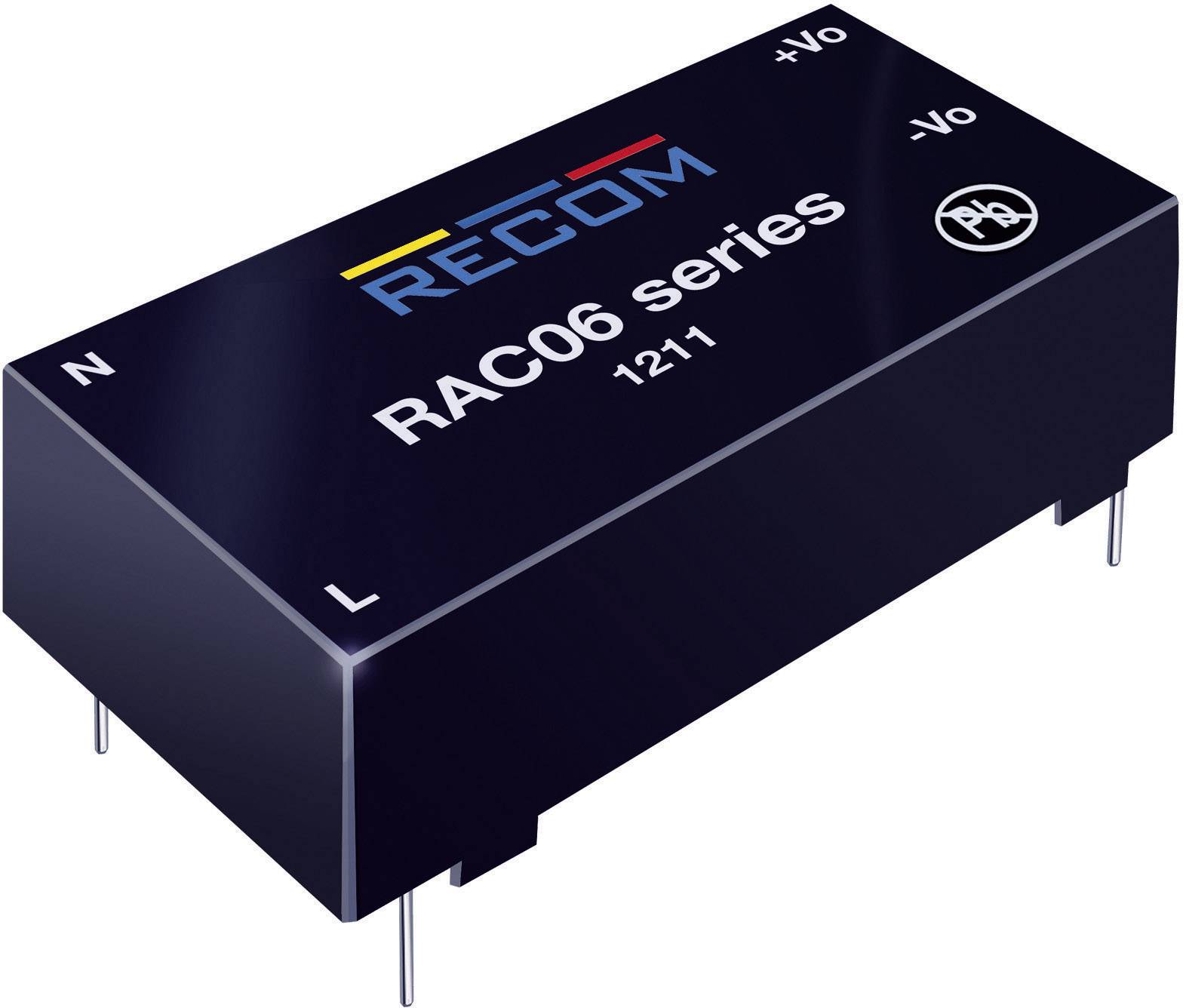 Čierna obdĺžniková elektronická súčiastka s nápisom 'RAC06 séria', logom značky a technickými značkami na povrchu.