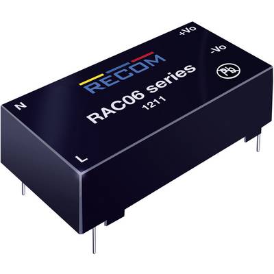Čierna obdĺžniková elektronická súčiastka s nápisom 'RAC06 séria', logom značky a technickými značkami na povrchu.