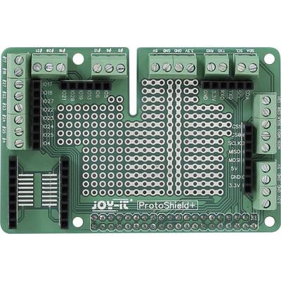 Na obrázku je elektronická prototypová doska značky JOY-IT nazvaná 'ProtoShield+'. Disponuje množstvom zástrčných kontaktov.