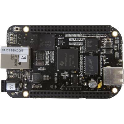Doska BeagleBone Black s rôznymi konektormi a komponentmi vrátane HDMI, Ethernetu a USB.
