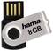 USB kľúč so strieborným otočným uzáverom, označený ako 'hama 8 GB', vhodný na ukladanie dát.